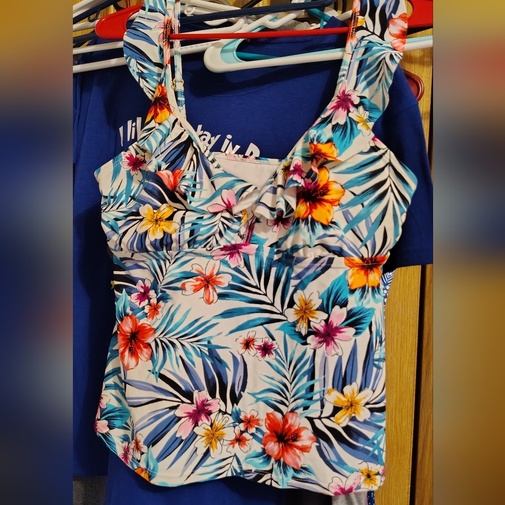 Time and Tru Multicolor Floral Camisole Swimsuit Top
